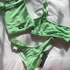 Triangl Green One Shoulder Sparkle Bikini Swimwear. Never worn- New with tags